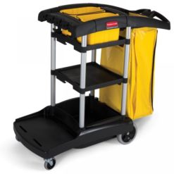 Rubbermaid werkwagen met grote inhoud.